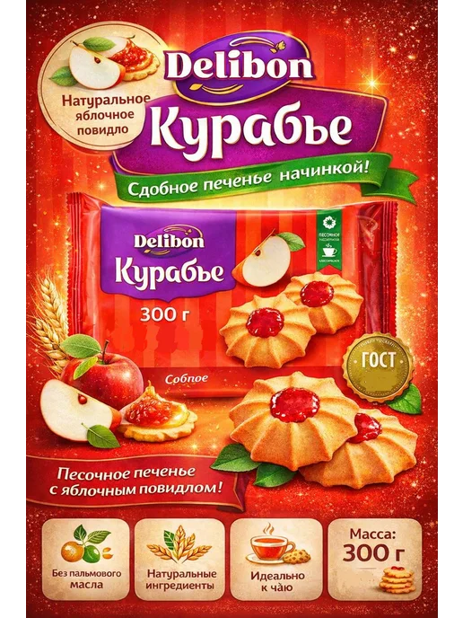 Delibon Печенье Курабье с яблочным повидлом 300 г, 300 г