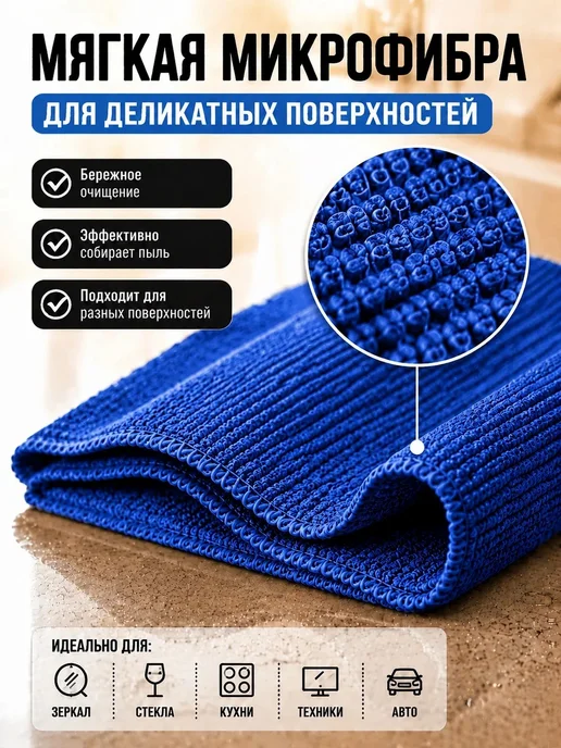 МИКРОСФЕРА Салфетки для кухни и уборки из микрофибры 30х30см, синий, фото 5