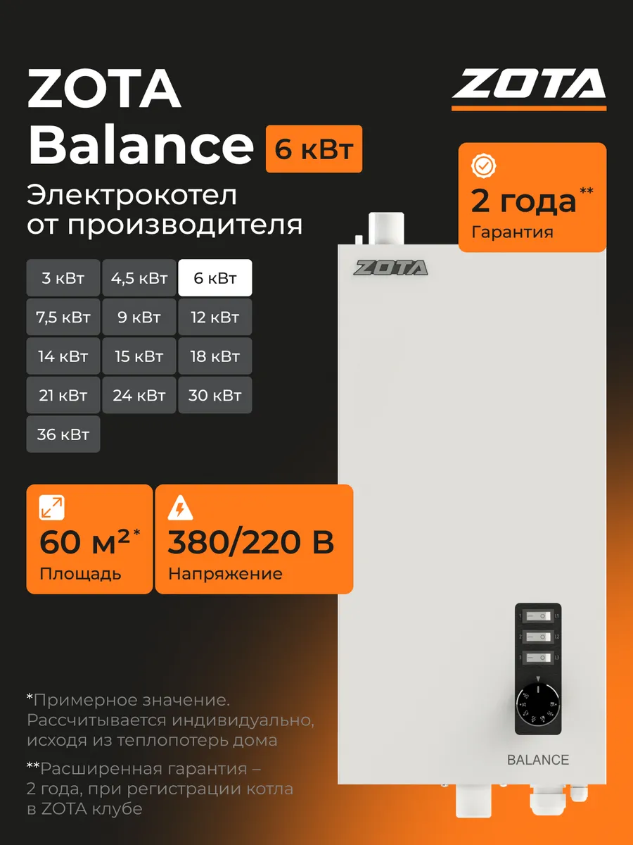 Электрокотел отопления для дома Balance V2 6 кВт
