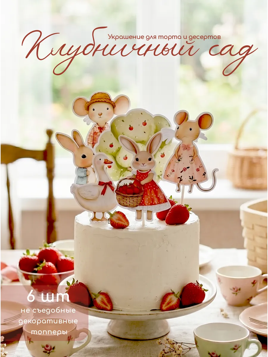 Топпер для торта Клубничный сад.