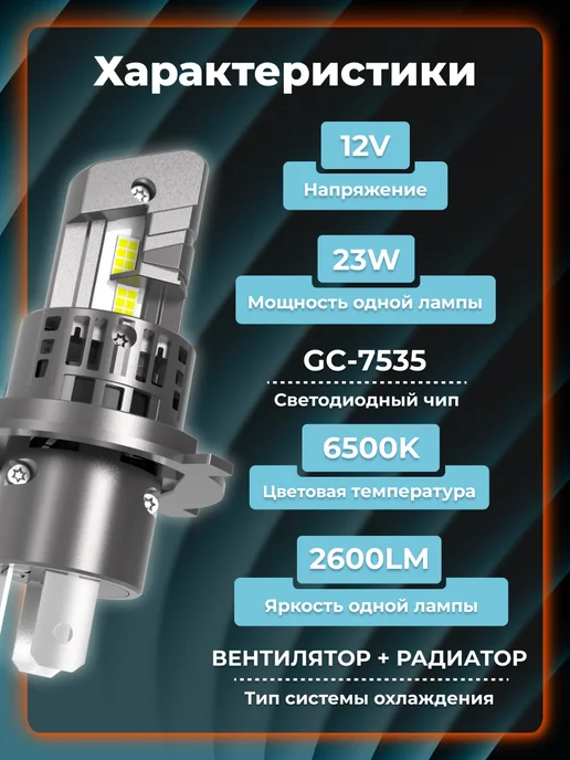 AIRLINE Светодиодные лед лампы H4 COMPACT, 46W, 12В, 6500K, 46 Вт, фото 3