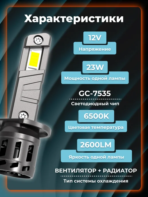 AIRLINE Светодиодные лед лампы H1 COMPACT, 46W, 12В, 6500K, 46 Вт, фото 3