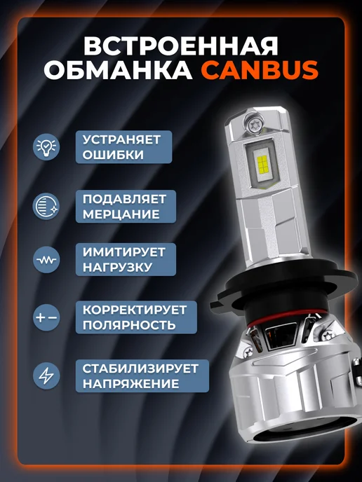 AIRLINE Лед лампы с обманкой H7 ULTRA, 110W, 12 24В, 6500K, 110 Вт, фото 2