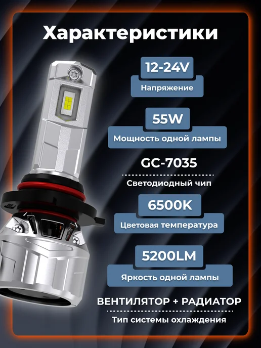 AIRLINE Лед лампы с обманкой HB3 HB4, 110W, 6500K, 110 Вт, фото 3