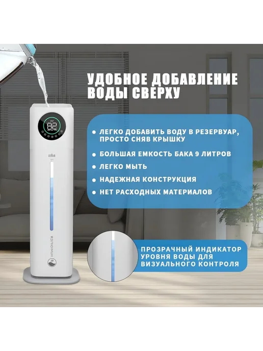 Водяной Тепловентилятор Обогрев до 80м² Шум 35дБ Белый, 80 м, фото 6