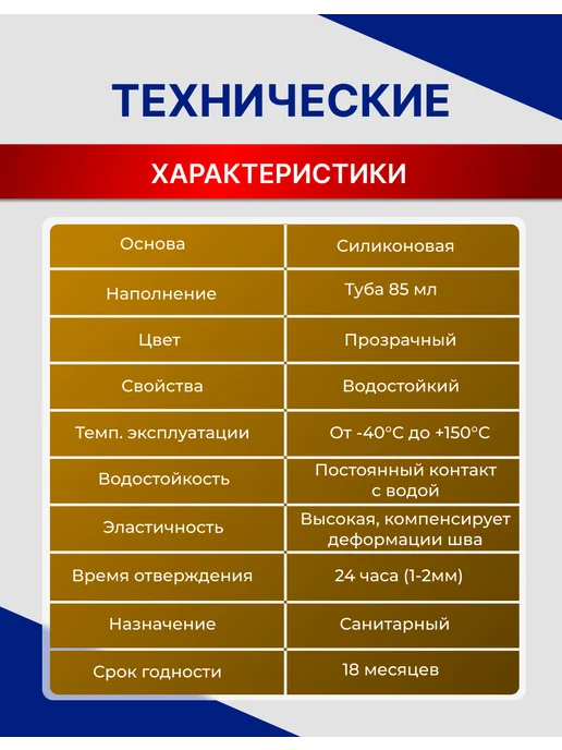 Герметик санитарный силиконовый RICH прозрачный 85 мл, 1 шт, 85 мл, 1 шт, прозрачный, фото 3