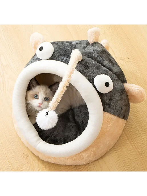 Домик лежанка для кошек с игрушкой Рыба. Мягкий, 40x40x30см, 40x40x30 см, фото 7