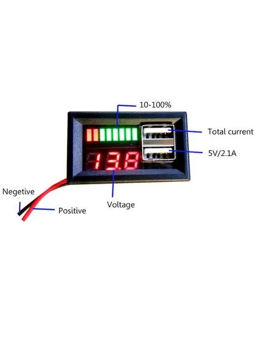 USB 5V 2.4A Вольтметр для авто 12-24V Цв. Синий, синий, фото 3
