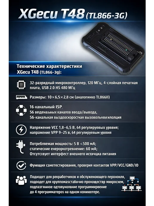 XGecu T48 TL866II — универсальный программатор микросхем, вариант, фото 5