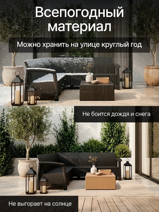 Диван садовый Альтернатива Ротанг-плюс угловой, Мокко, без подушки, коричневый, бордовый, фото 3