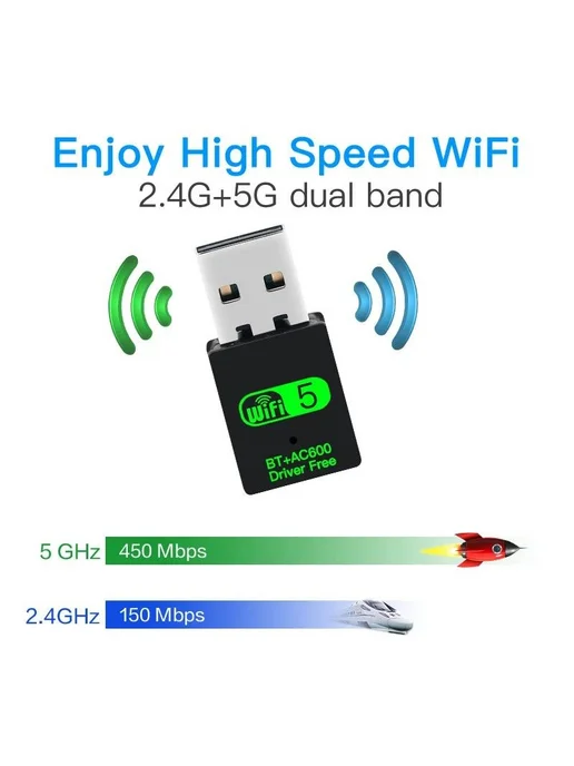 USB WiFi адаптер 600 Мбит с + Bluetooth 5.0, вариант, фото 2
