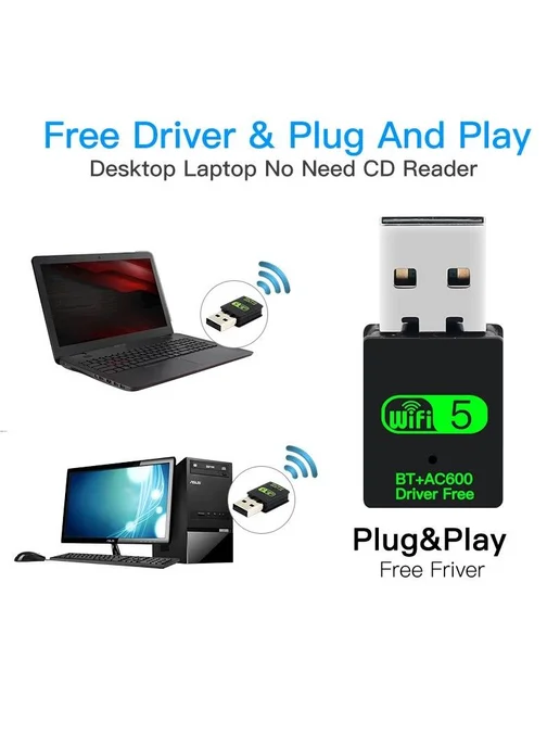 USB WiFi адаптер 600 Мбит с + Bluetooth 5.0, вариант, фото 4