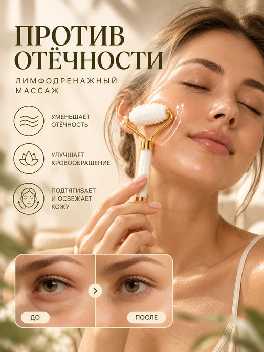 Набор гуаша 2 в 1 роликовый массажер и скребок для лица, белый, фото 5