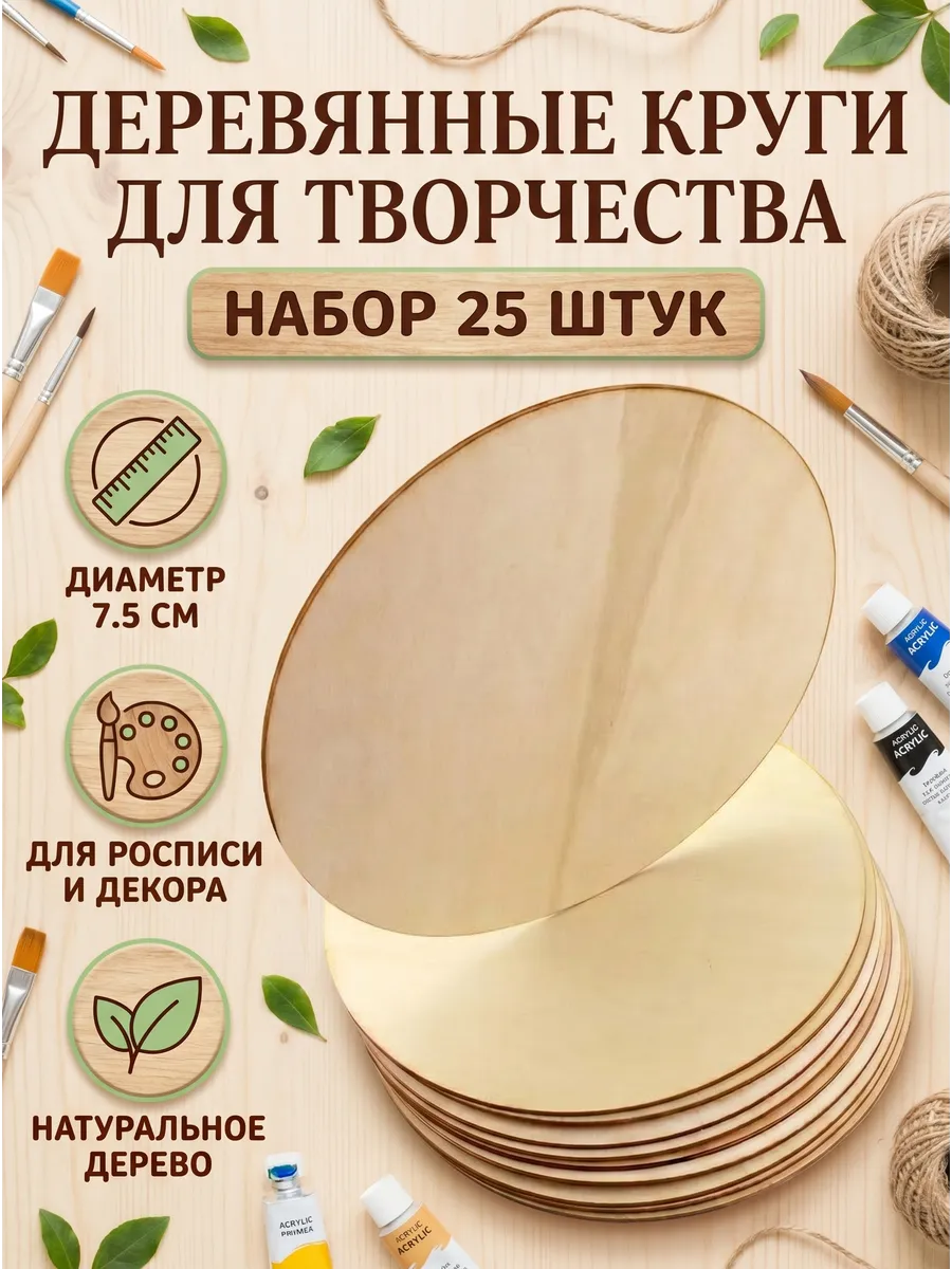 Набор заготовок для декупажа Круги 7,5см, 25 шт