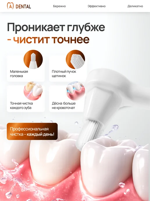 A-DENTAL Монопучковая зубная щетка 3 шт со сменными насадками, 3 шт, фото 4