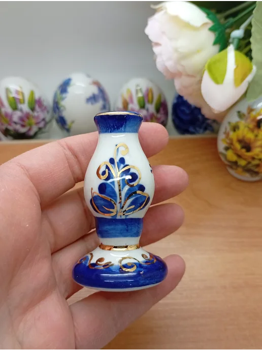 Подсвечник фарфоровый пасхальный, синий, фото 2