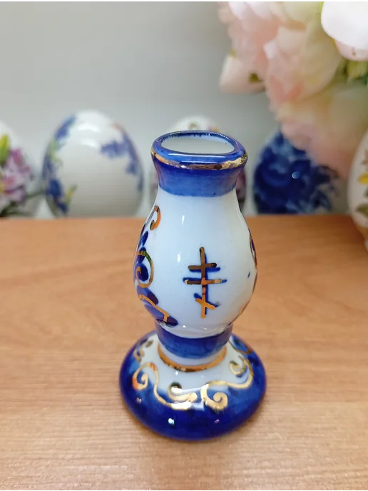 Подсвечник фарфоровый пасхальный, синий, фото 3