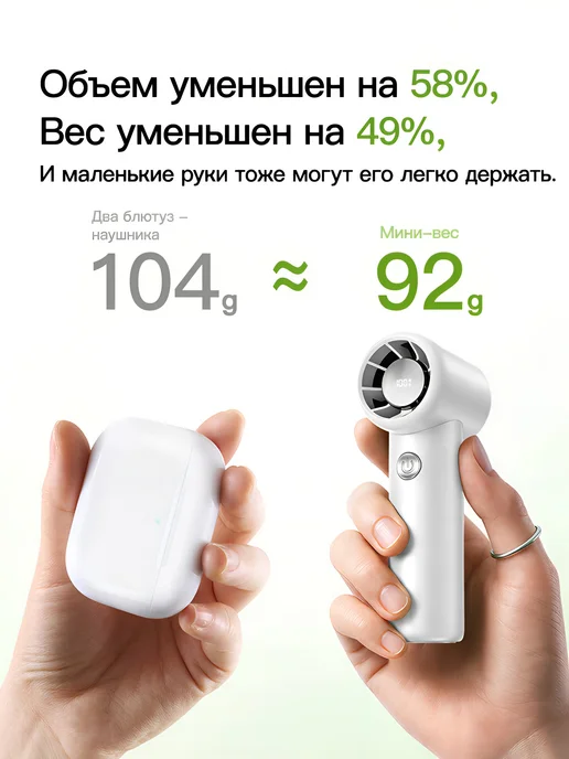 Yueme Вентилятор ручной мини портативный с зарядкой, белый, фото 4