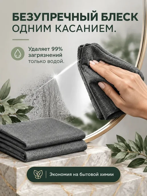 нет Умные салфетки для стекол и зеркал без разводов, серый, фото 6