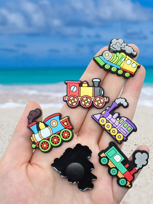 Дзябитсы Jibbitz на crocs для мальчиков поезда, паровозы, голубой, фото 4