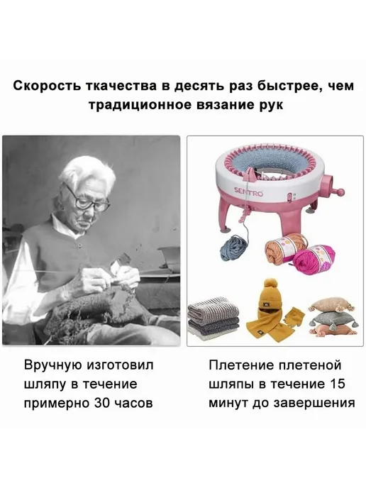 Машина для вязания 40 петель с 4 рулонами пряжи, Розовый МШ, розовый, фото 4