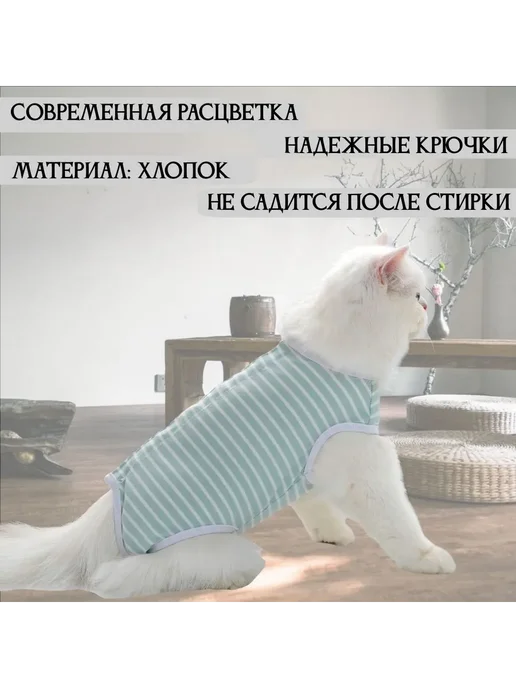 Послеоперационная попона для кошек XS Белый зеленый, белый, фото 2