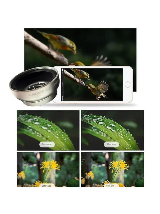 Линзы fisheye и макро для смартфона Цв. золотистый, золотой, фото 2