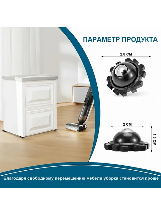 Колесики для мебели поворотные 4 Черный матовый, 4шт, 26мм, 4 шт, фото 4