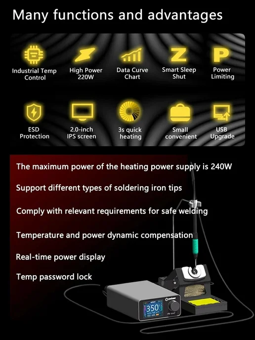 Geeboon Паяльная станция TC22 (рукоятки T245, C245 220V), черный, фото 4