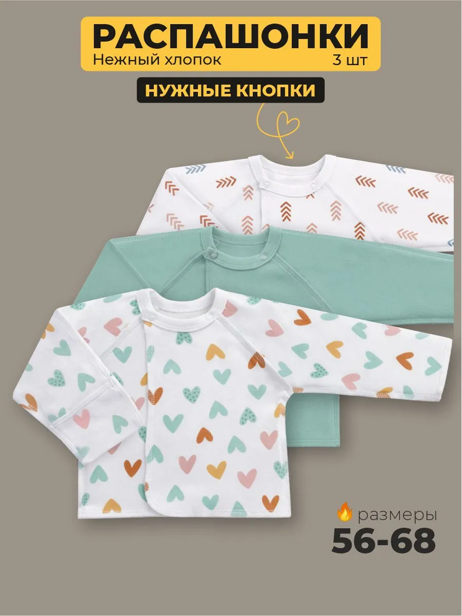 Распашонки для новорожденных набор 3 штуки