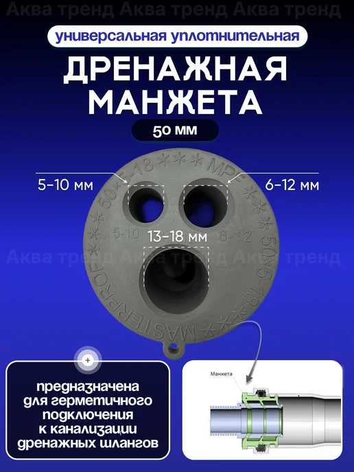 Манжета уплотнительная дренажная 50*5-18 серая, 50x518, фото 2
