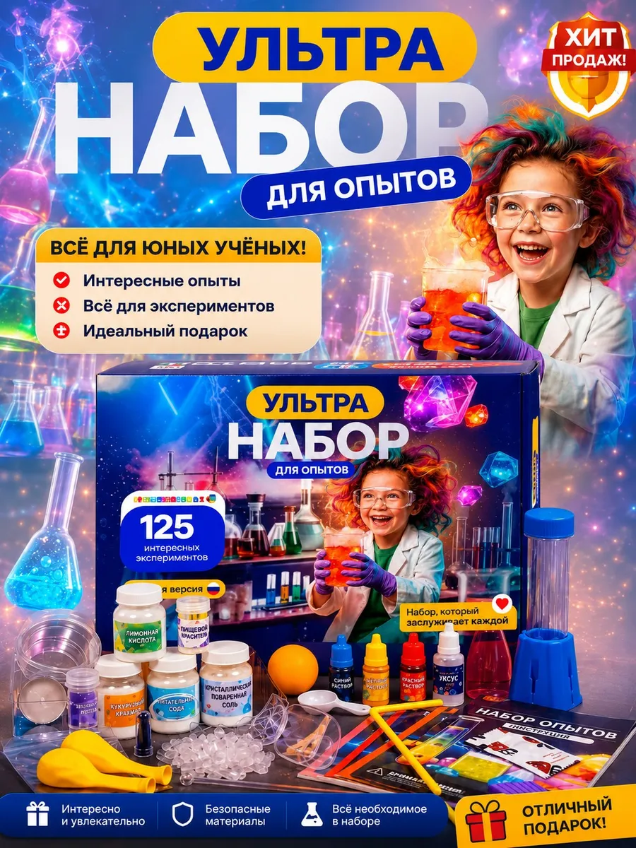 набор для опытов 125 в 1, эксперименты для детей