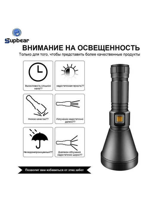 Подводный фонарь, 15000 Лм, 200 м, XHP90, Черный, 200 м, фото 3