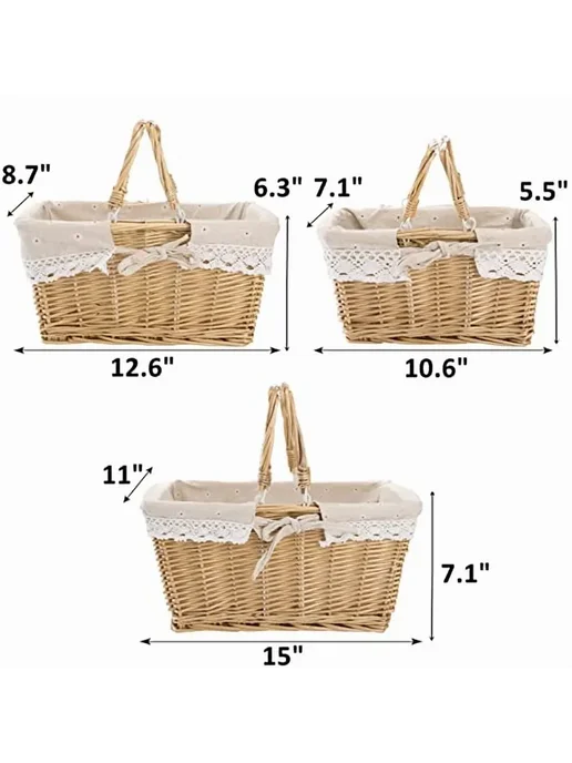 Корзина для пикника (3 шт) размер T 15" Д x 11" Ш x 7.1" В, 3 шт, фото 3