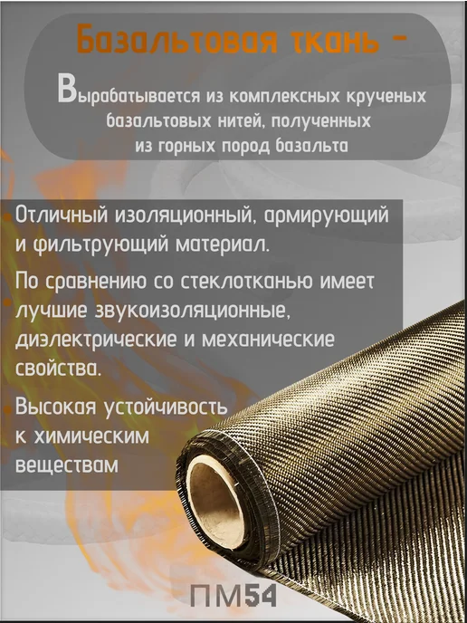 Базальтовая ткань, огнеупорная, термостойкая ТБК-100 1x5м, 1x5 м, фото 2