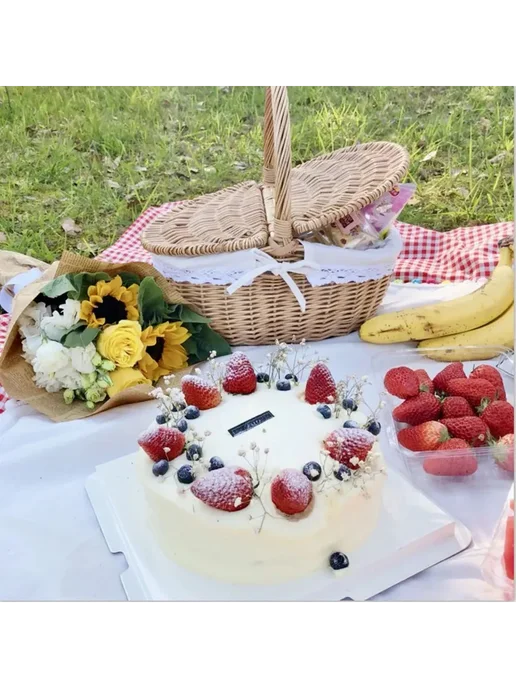 Корзина для пикника плетеная на 5 персон Розовый 40*30*18, 40x30, фото 2
