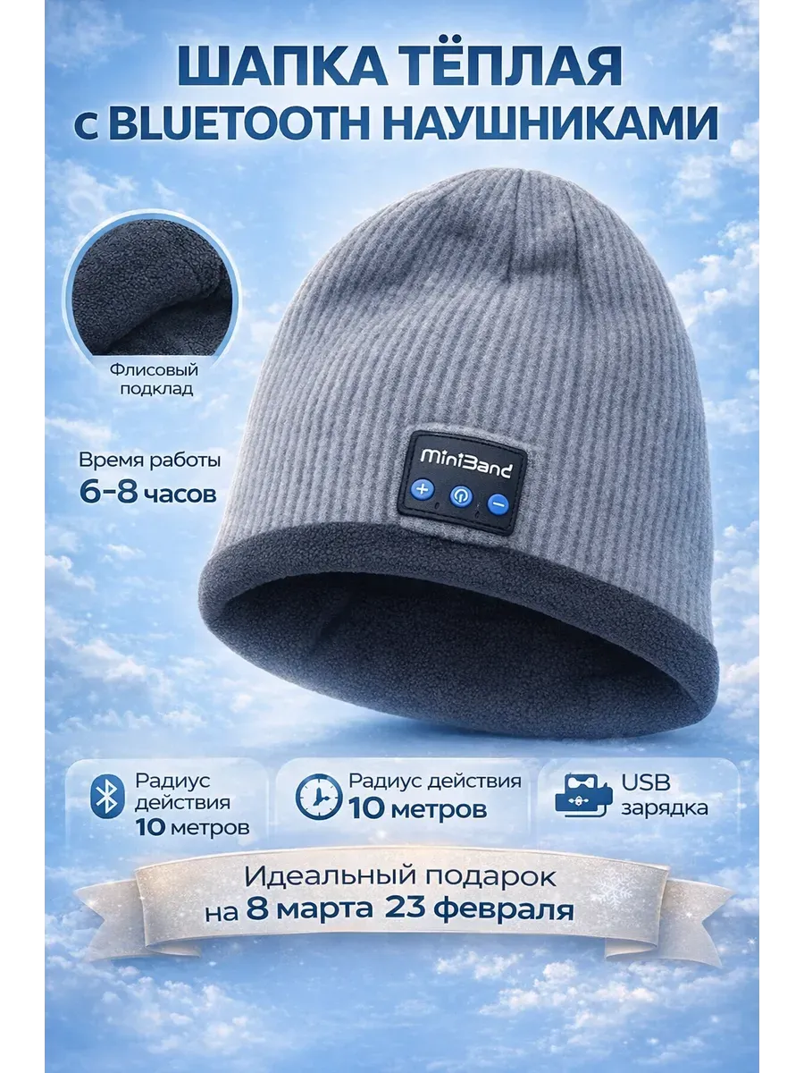 Шапка c 2мя встроенными беспроводными Bluetooth наушниками