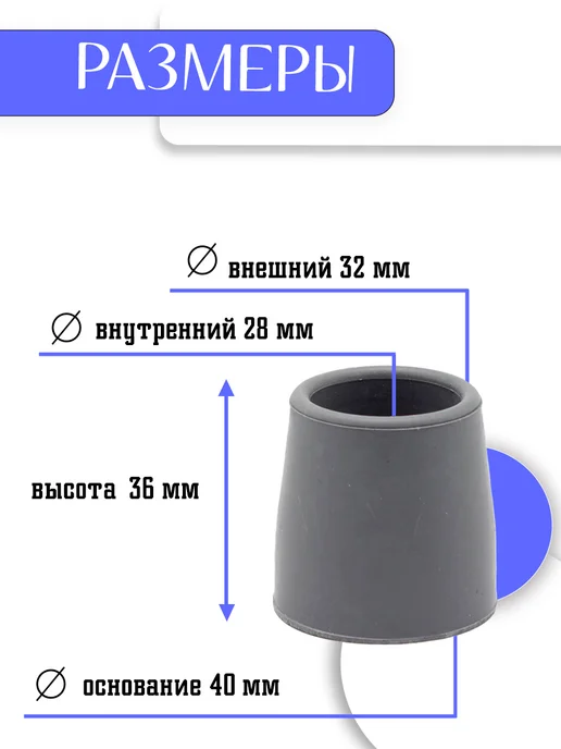 Резиновые наконечники для ходунков 28 мм (4 шт), 4 шт, фото 3