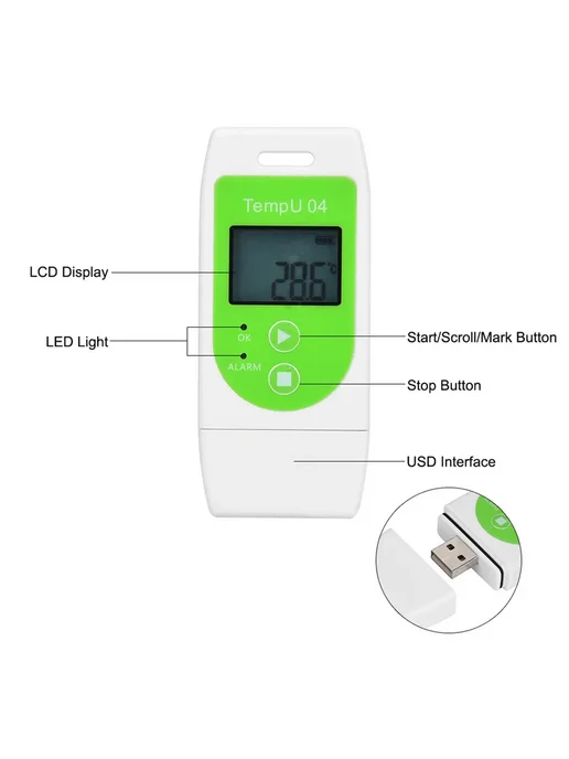 Логгер температуры TempU04 USB PDF Белый, белый, фото 7