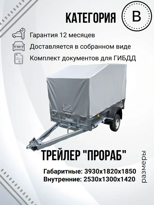 Трейлер Одноосный легковой прицеп TRAILER 829450 (2,6х1,3м) Прораб, вариант