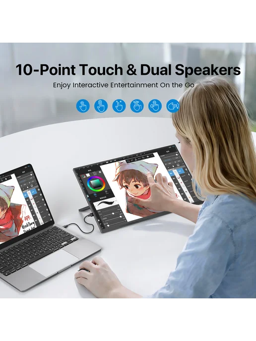 Uperfect 15.6" Портативный сенсорный монитор 1920*1080, 60 Гц, 1920x1080, фото 3