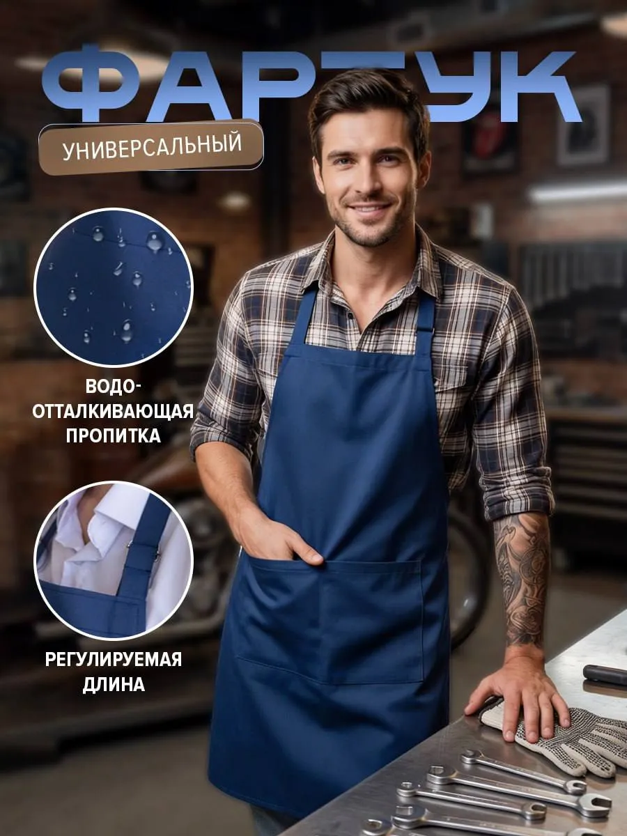 Фартук кухонный мужской рабочий с карманами