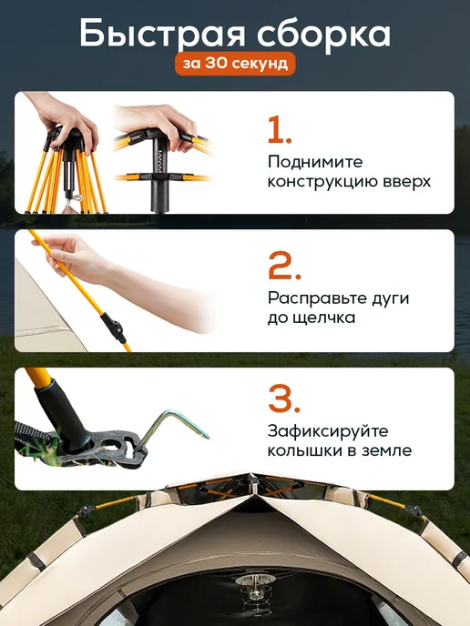 LITADO Палатка туристическая автоматическая 2-3 местная водостойкая, вариант, фото 6