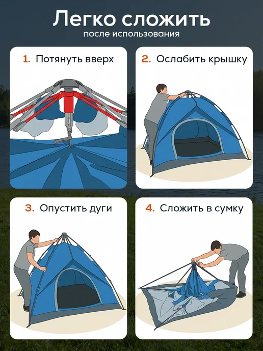LITADO Палатка туристическая автоматическая 2-3 местная водостойкая, вариант, фото 8