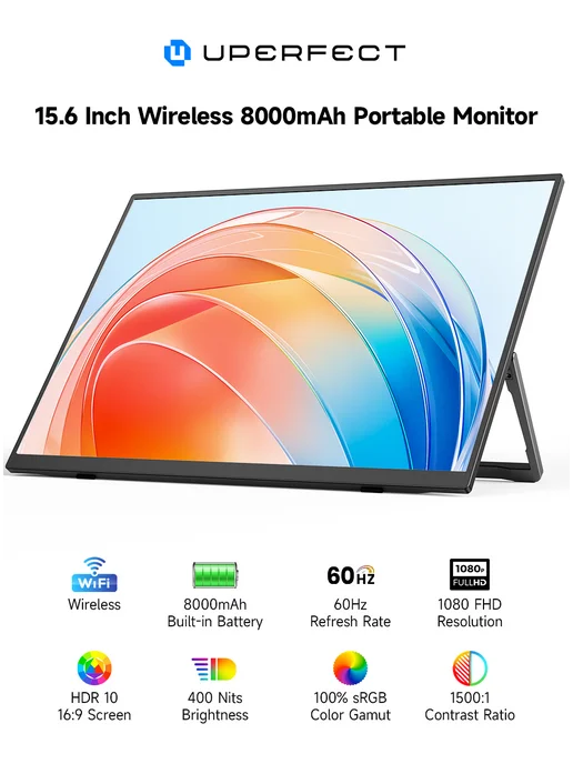Uperfect 15.6" Беспроводной монитор 60 Гц с 8000mAh батареей, 8000 мАч, фото 2