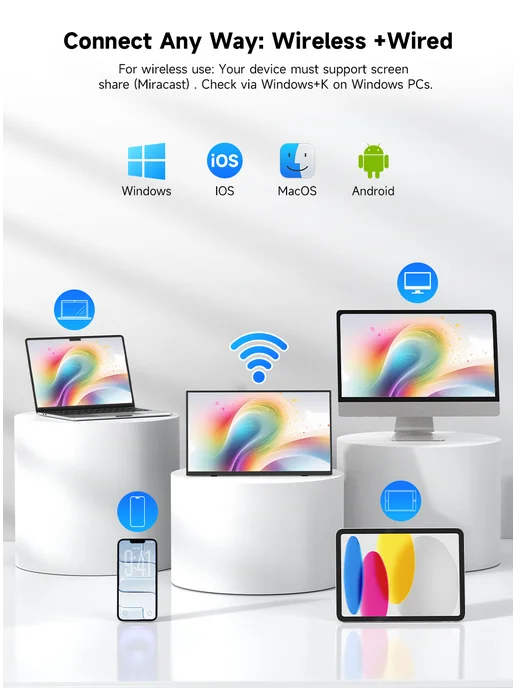 Uperfect 15.6" Беспроводной монитор 60 Гц с 8000mAh батареей, 8000 мАч, фото 5