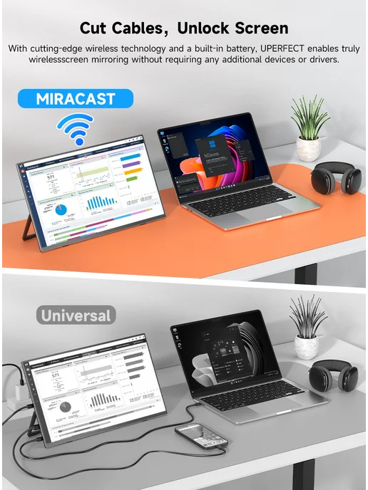 Uperfect 15.6" Беспроводной монитор 60 Гц с 8000mAh батареей, 8000 мАч, фото 8