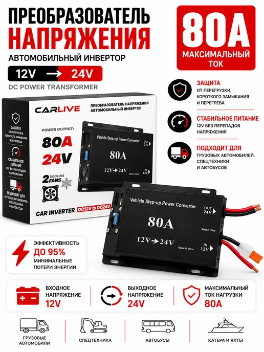 Автомобильный Инвертор 12V на 24V 80A, 80A