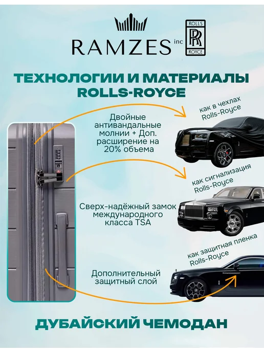 RAMZESinc Чемодан S Ramzes Dubai маленький на колесах ручная кладь, серый, фото 7