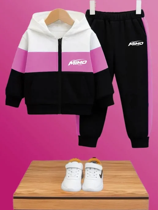 MiMo Style Спортивный костюм на молнии с капюшоном детский, розовый, фото 2